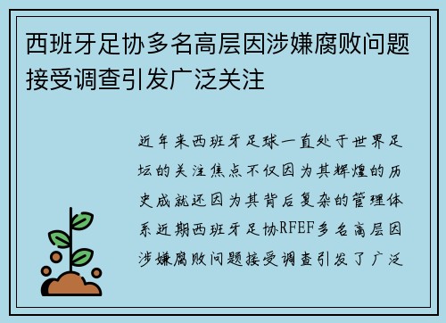 西班牙足协多名高层因涉嫌腐败问题接受调查引发广泛关注